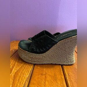 Suede Wedge Sandal with 3.5” Faux Jute Heel